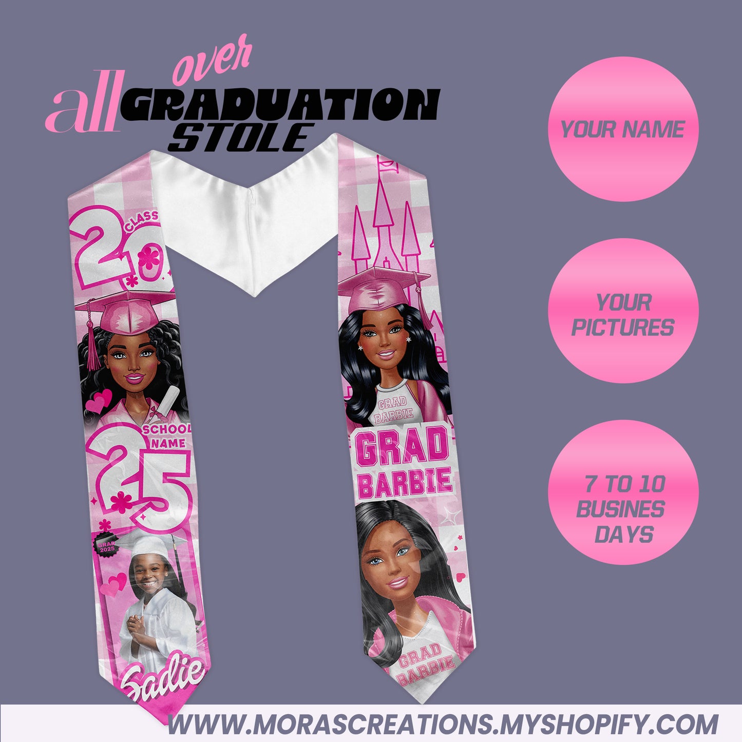 Kids Barbie All over Graduation Stole